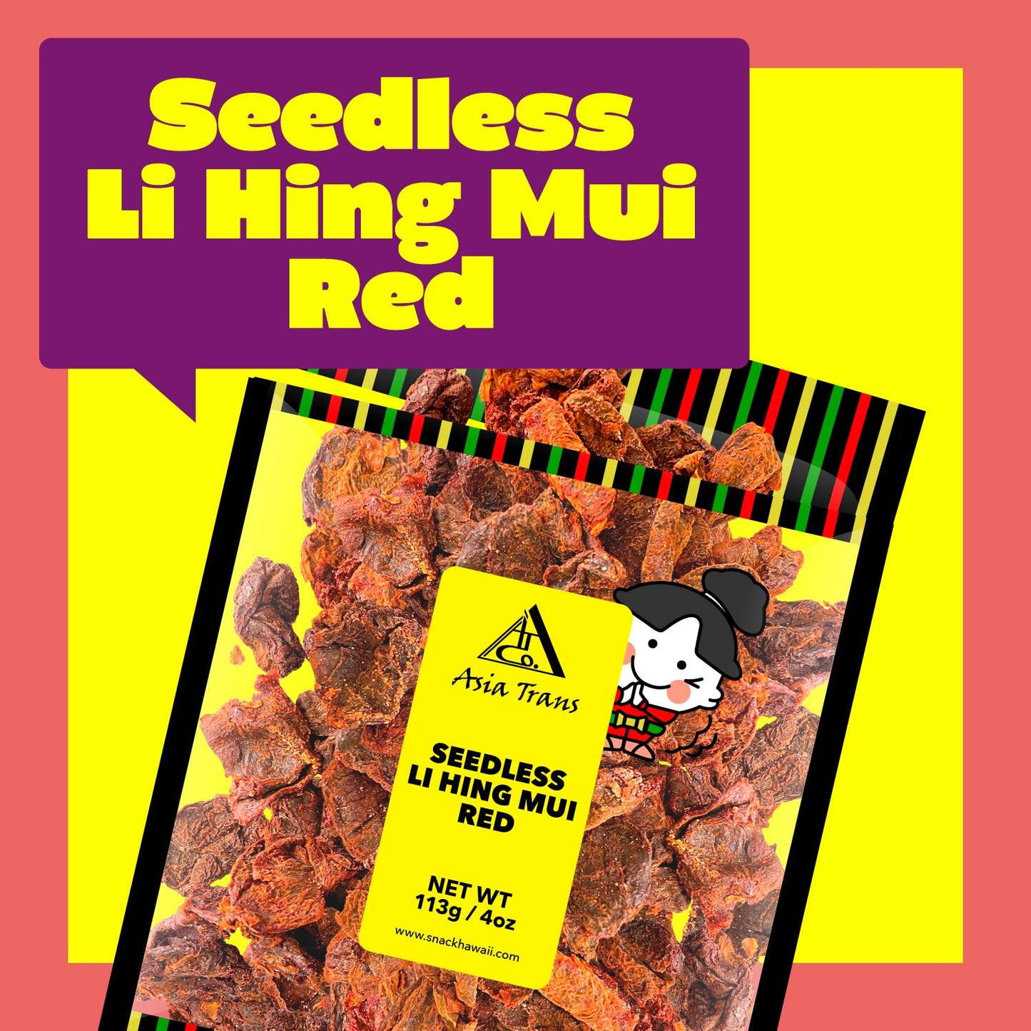 Asia Trans & Co. Dried Li Hing Mui   Seed Plums - Sweet, Sour & Salty - 3.98 Ounce Pack