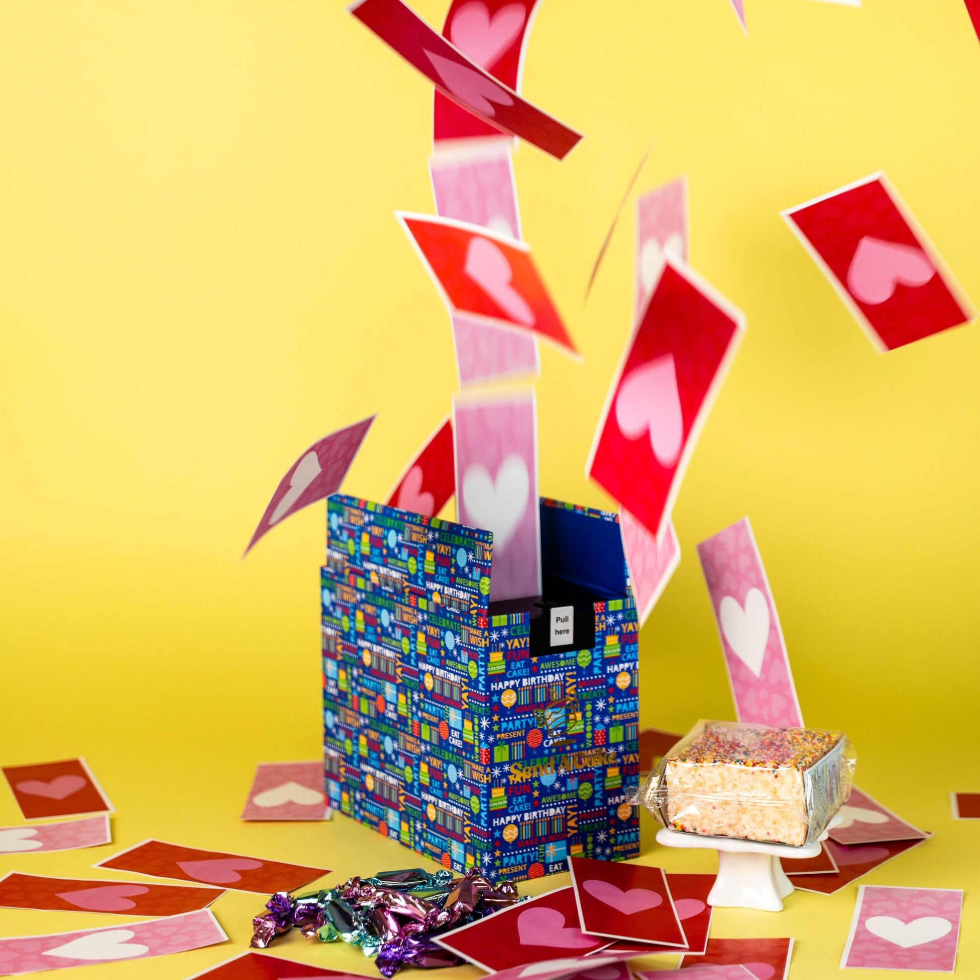 Birthday Love Shower Gift Box By Send A Cake – Ready-To-Gift Music Box With Sweet Caramels & 3 Rainbow Sprinkle Dots Crispy Cake – No Assembly, Perfect Birthday Or Celebration Gift For Women, Men & Kids