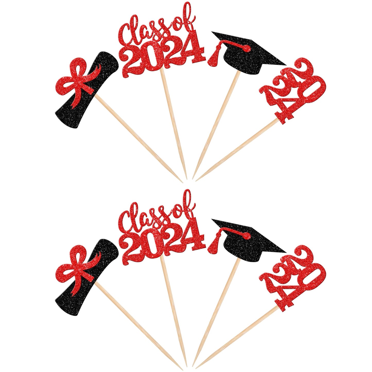 36 Pcs 2024 Graduation Theme Cupcake Toppers Glitter Class Of 2024 Graduation Cap Diploma Cupcake Picks 2024 Graduation Theme Pa