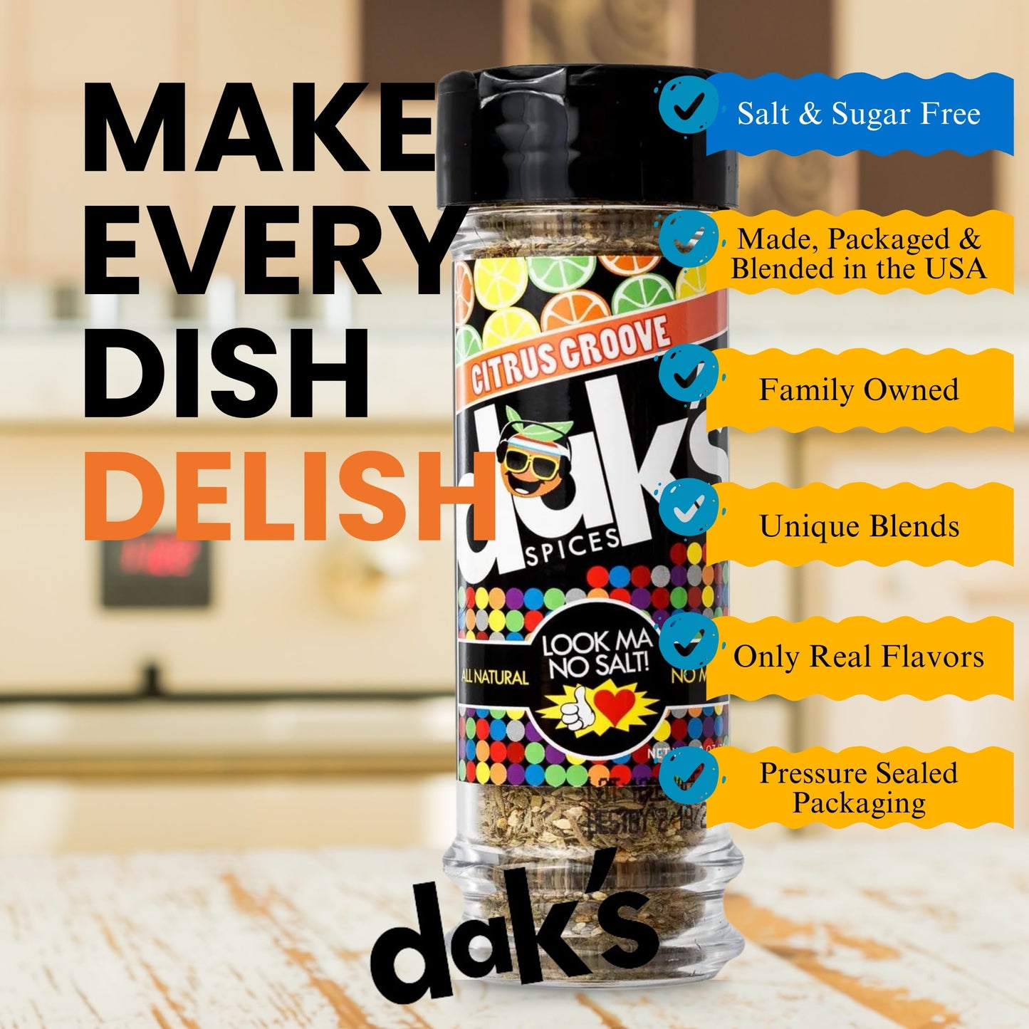 Dak'S Spices Citrus Groove Blend | 100% Salt & Sugar Free | Healthy Seasoning | Msg, Preservative & Potassium Chloride Free | Lo