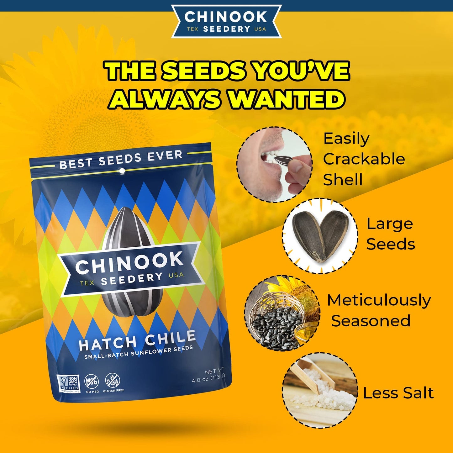 Chinook Seedery Roasted Sunflower Seeds - Jumbo Seeds Keto Snacks - Best For Snack Packs - Gluten Free, Non GMO Snack Food Gifts