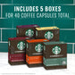 Starbucks Vertuo Coffee Pods Variety Pack, Blonde, Medium, Dark Roast, 40 Count, 8 oz Brews, Pack of 5