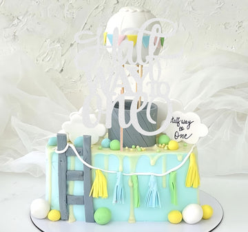 Ahaoray Half Way To One Cake Topper - Silver Glitter 6 Months Birthday Decorations Supplies - Half Birthday Decorations Baby Gir