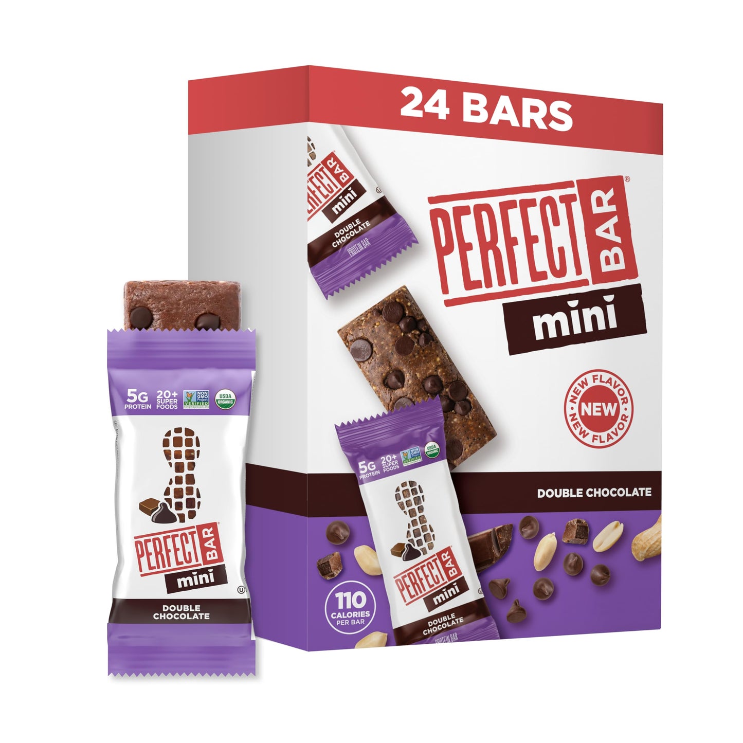 Perfect Bar Mini  Double Chocolate Protein Bar  Protein Snack  Snack Bar  Organic  Gluten Free  Soy Free  Non GMO  No Sugar fermented-style flavors  .88 Ounce Bar  24 Count