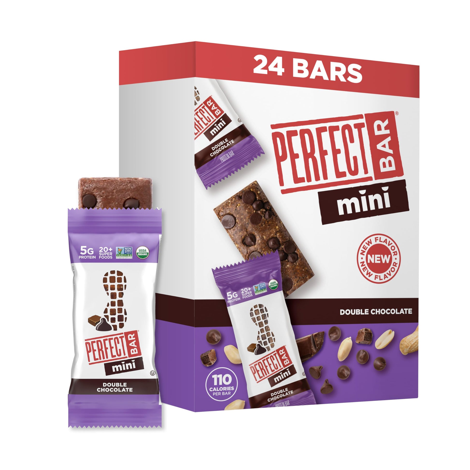 Perfect Bar Mini  Double Chocolate Protein Bar  Protein Snack  Snack Bar  Organic  Gluten Free  Soy Free  Non GMO  No Sugar fermented-style flavors  .88 Ounce Bar  24 Count