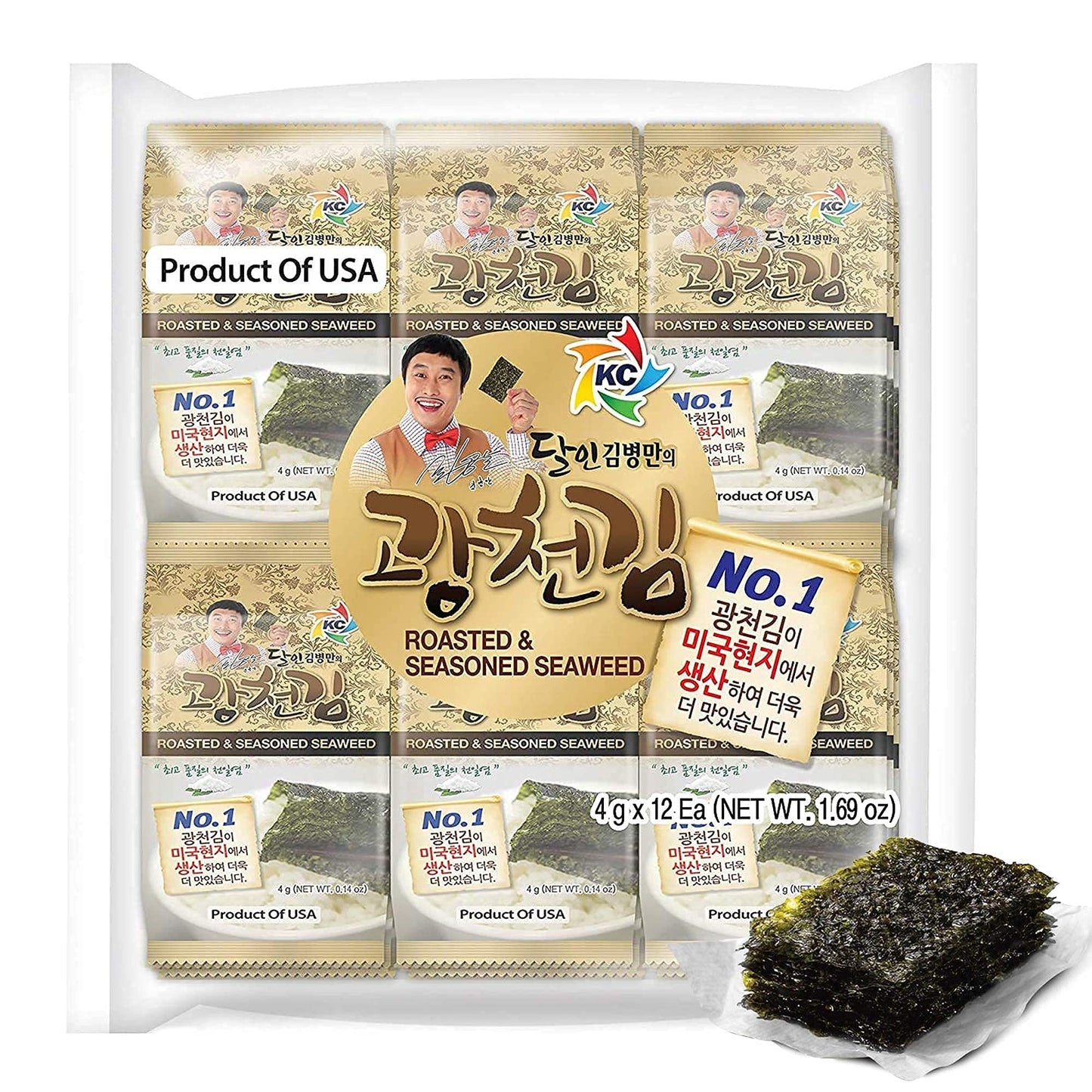Kimnori Kwangcheonkim Seasoned Seaweed Snacks - 12 Individual Packs Sheets Premium Natural Roasted Laver Nori 4G 0.14 Ounce ? ??