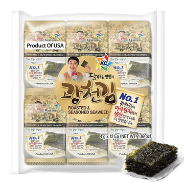 Kimnori Kwangcheonkim Seasoned Seaweed Snacks - 12 Individual Packs Sheets Premium Natural Roasted Laver Nori 4G 0.14 Ounce ? ??