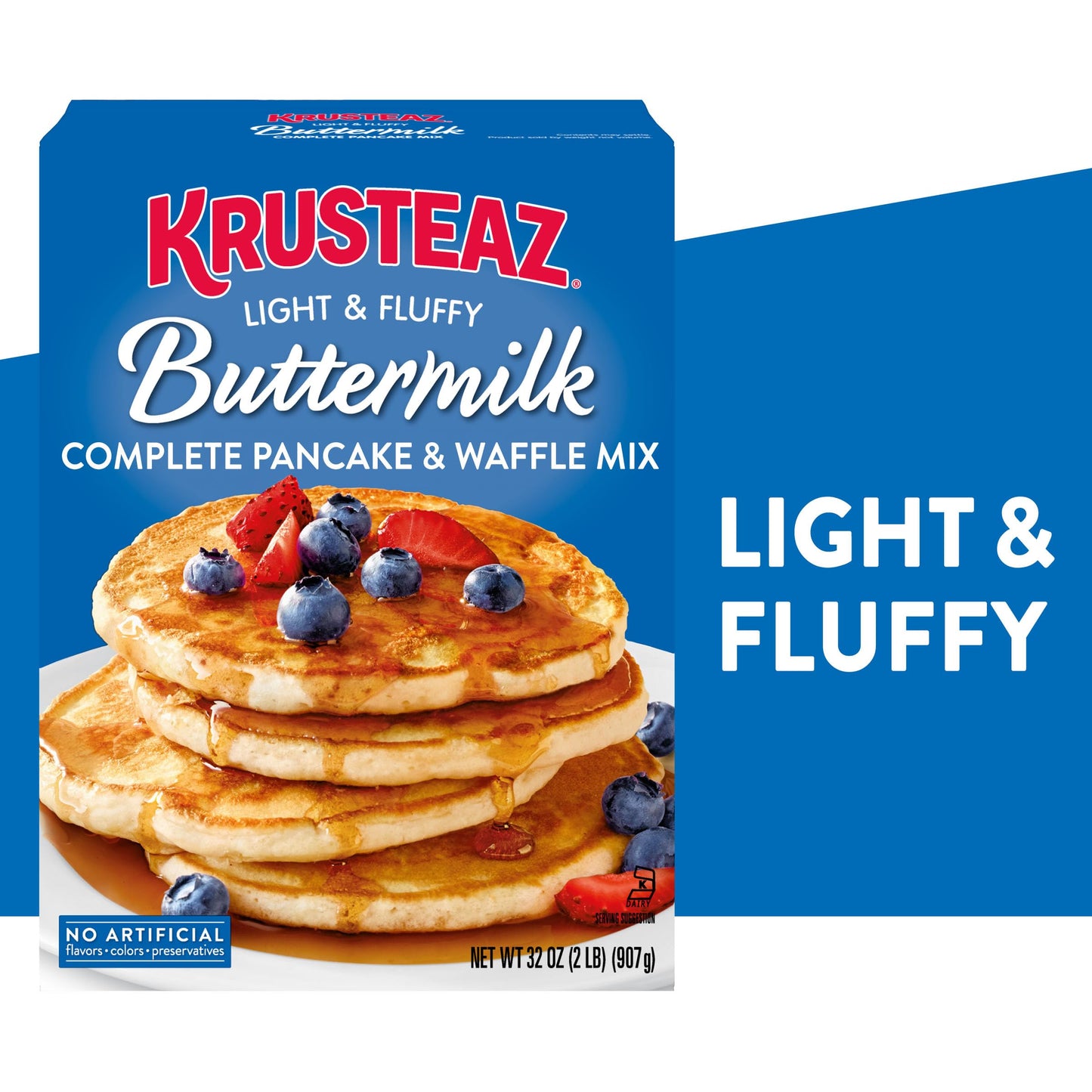 Krusteaz Light and Fluffy Buttermilk Complete Pancake Mix, Waffle and Pancake Mix, Just Add Water, 32 oz Box