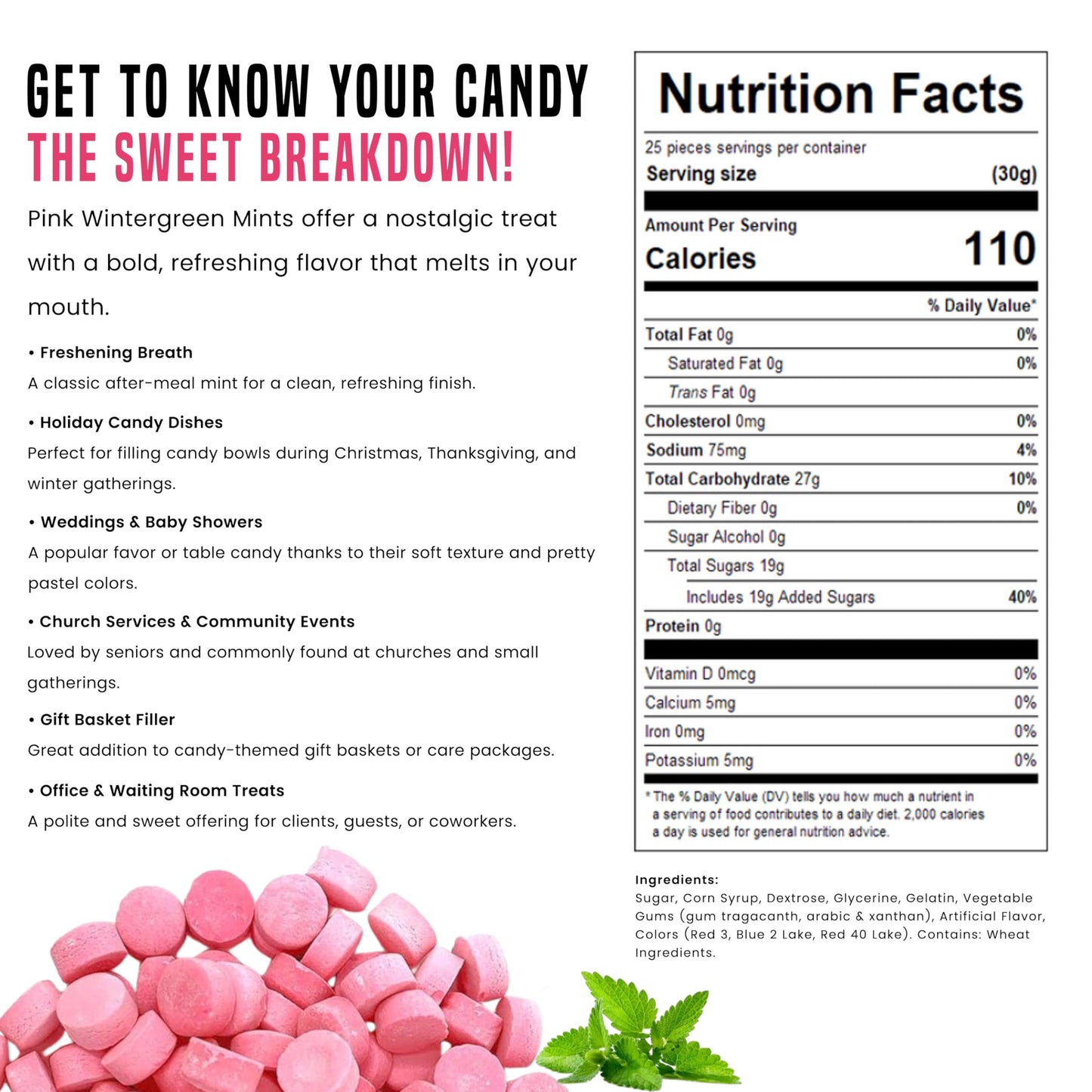 Wintergreen Mints-Canada Mints, Pink Mint, Wintergreen Candy, Canada Candy, Canadian Mint-2Lb