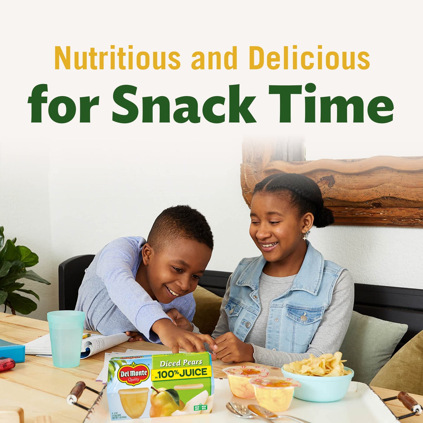 Del Monte Diced Pears In 100% Juice Fruit Cup Snacks, 4 Count - Pack Of 6