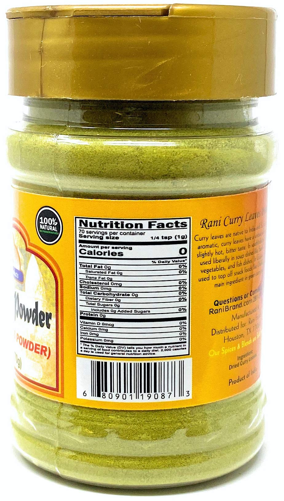 Rani Curry Leaves Powder (Kari Neem Patha) Indian Spice 2.4oz (70g) PET Jar ~ All Natural | Vegan | Gluten Friendly | NON-GMO |