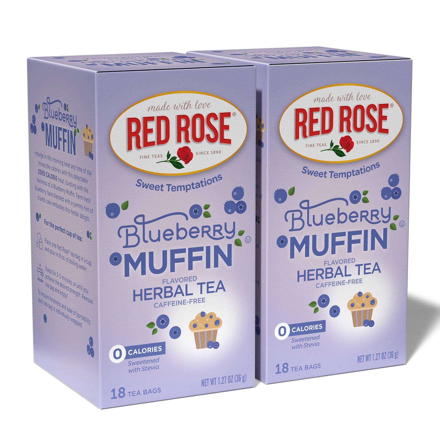 Red Rose Herbal Tea, Caffeine-Free Blueberry Muffin Flavor, 18 Count, 2 Pack