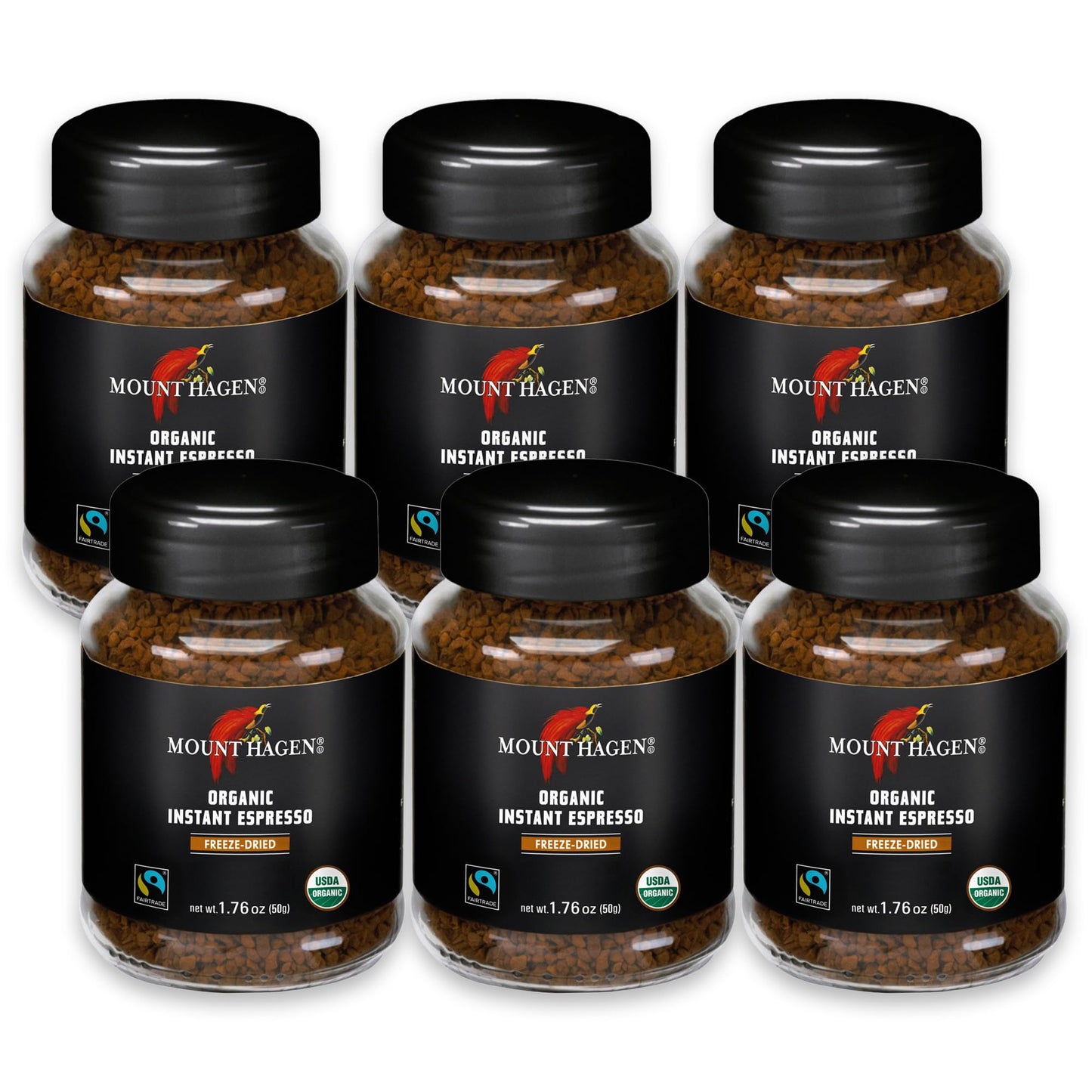 Mount Hagen Instant Espresso Coffee, Organic Medium Roast, Freeze Dried, Fair-Trade, 6 Pack (1.76 oz each)