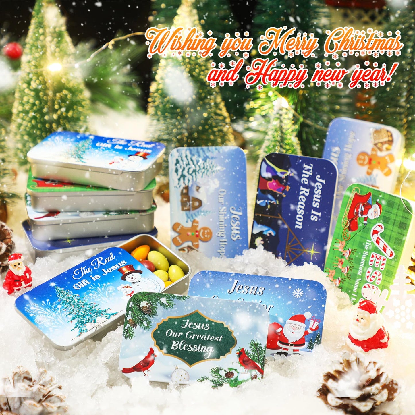Tioncy 12 Pcs Christian Christmas Mint Candy Tins, 3 x 1.97 x 0.6 inches, Gift for mature-themeds Teens, Model BOO-Tioncy-531