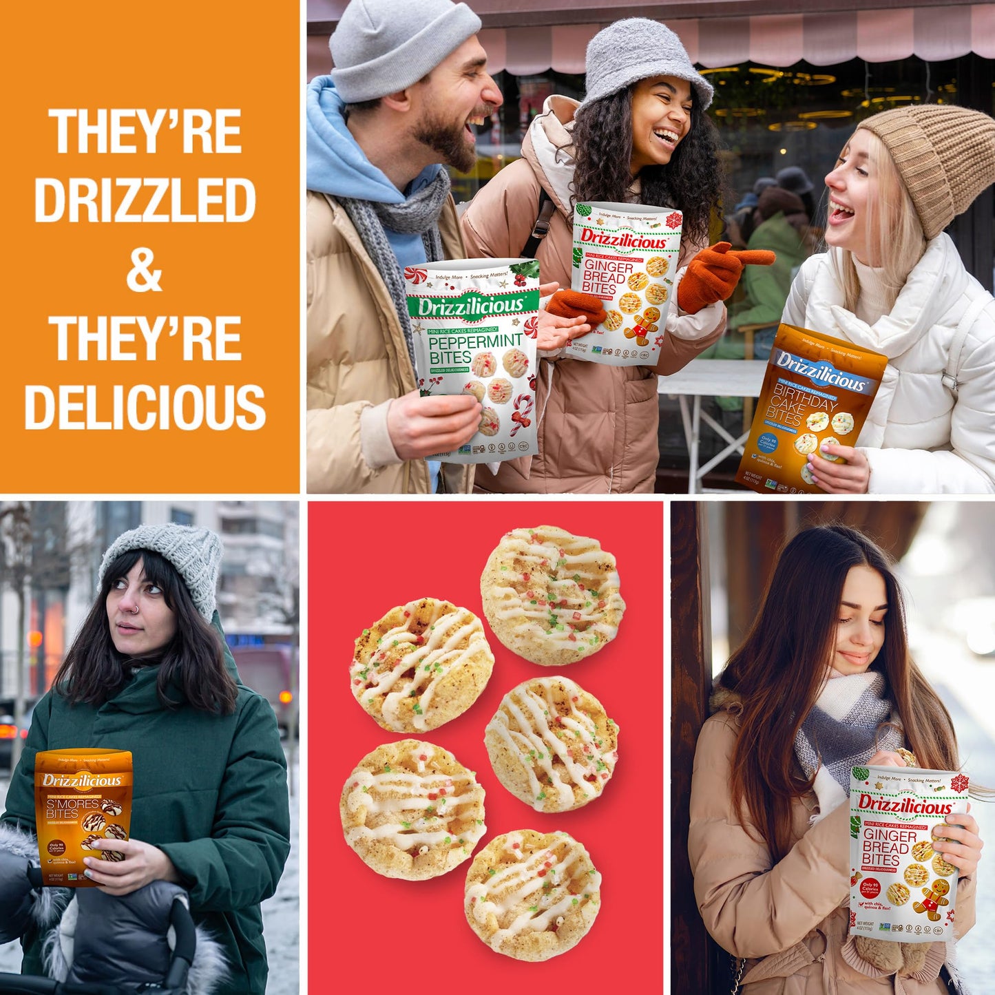 Drizzilicious Mini Rice Cakes - Rice Crisps, Healthy Snack For Mature-Themeds And Kids, Flavored Rice Cakes, Vegan, Gluten Free, Only 90 Calories Per Serving - Gingerbread, 4 Oz (Pack Of 2)