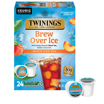 Twinings Brew Over Ice Unsweetened Peach Black Iced Tea K-Cup Pods For Keurig, 24 Count (Pack Of 1), Caffeinated