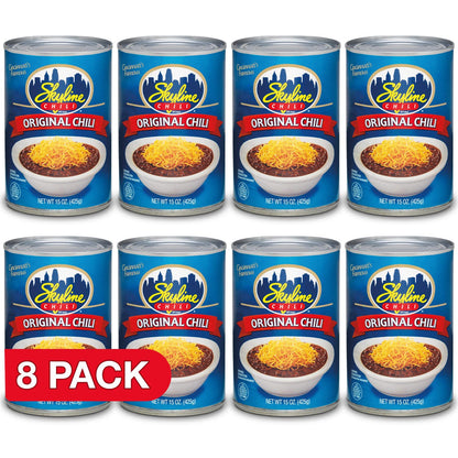 Skyline Chili, Classic Cincinnati Recipe, Made with Beef, 23g Protein, 15 oz can, Pack of 8