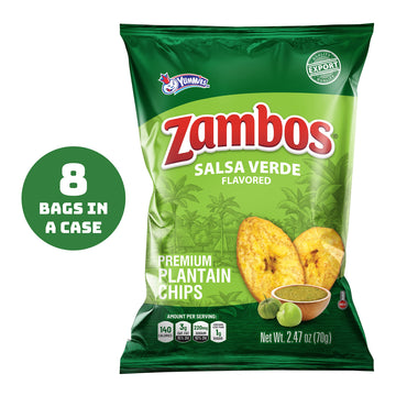 Zambos Plantain Chips Salsa Verde, Crunchy Premium Plantain Chips, 8 Pack 2.47 Ounce