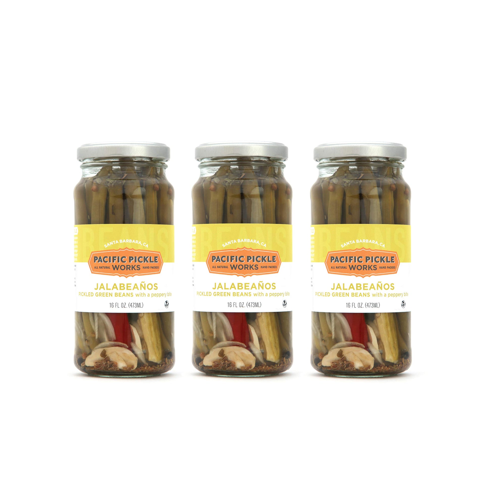 Jalabeaños - Pickled Green Beans With Jalapeño And Garlic - Spicy Dill Pickle Beans For Cocktails, Snacking - Non-Gmo, Kosher, Gluten-Free 16Oz (3-Pack)