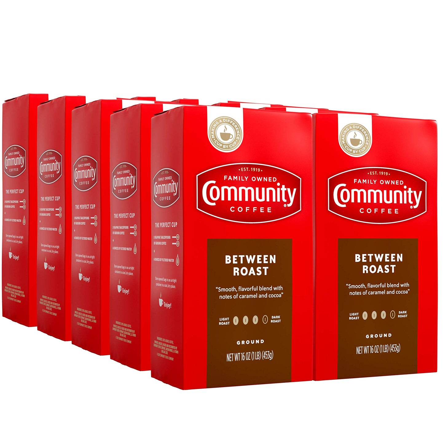 Community Coffee Between Roast 160 Ounces, Medium Dark Roast Ground Coffee, Vacuum Packed 16 Ounce Bag (Pack of 10)