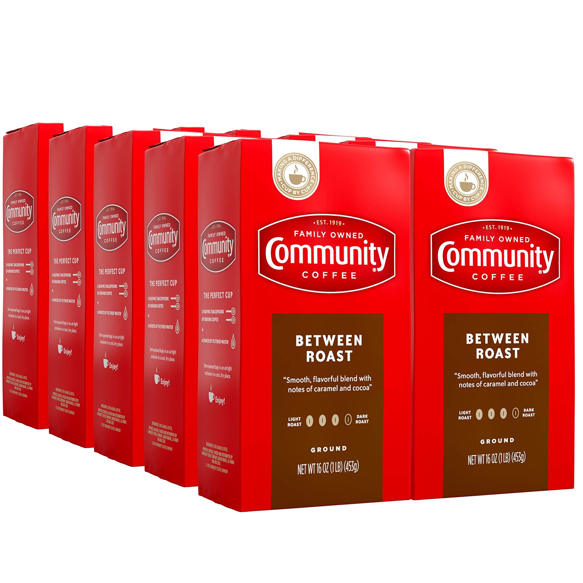 Community Coffee Between Roast 160 Ounces, Medium Dark Roast Ground Coffee, Vacuum Packed 16 Ounce Bag (Pack of 10)