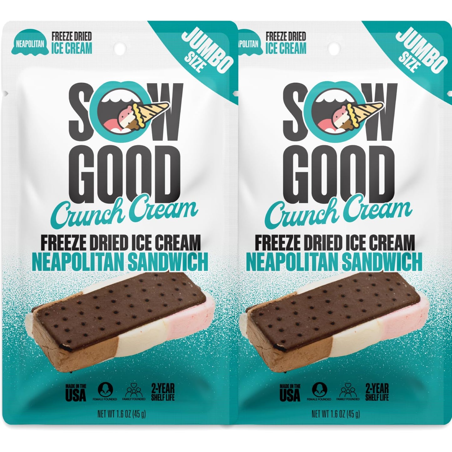 Sow Good Freeze Dried Ice Cream Candy - Jumbo Neapolitan Crunch Cream 2 Pack. Perfect for Snacking & Parties & Astronauts