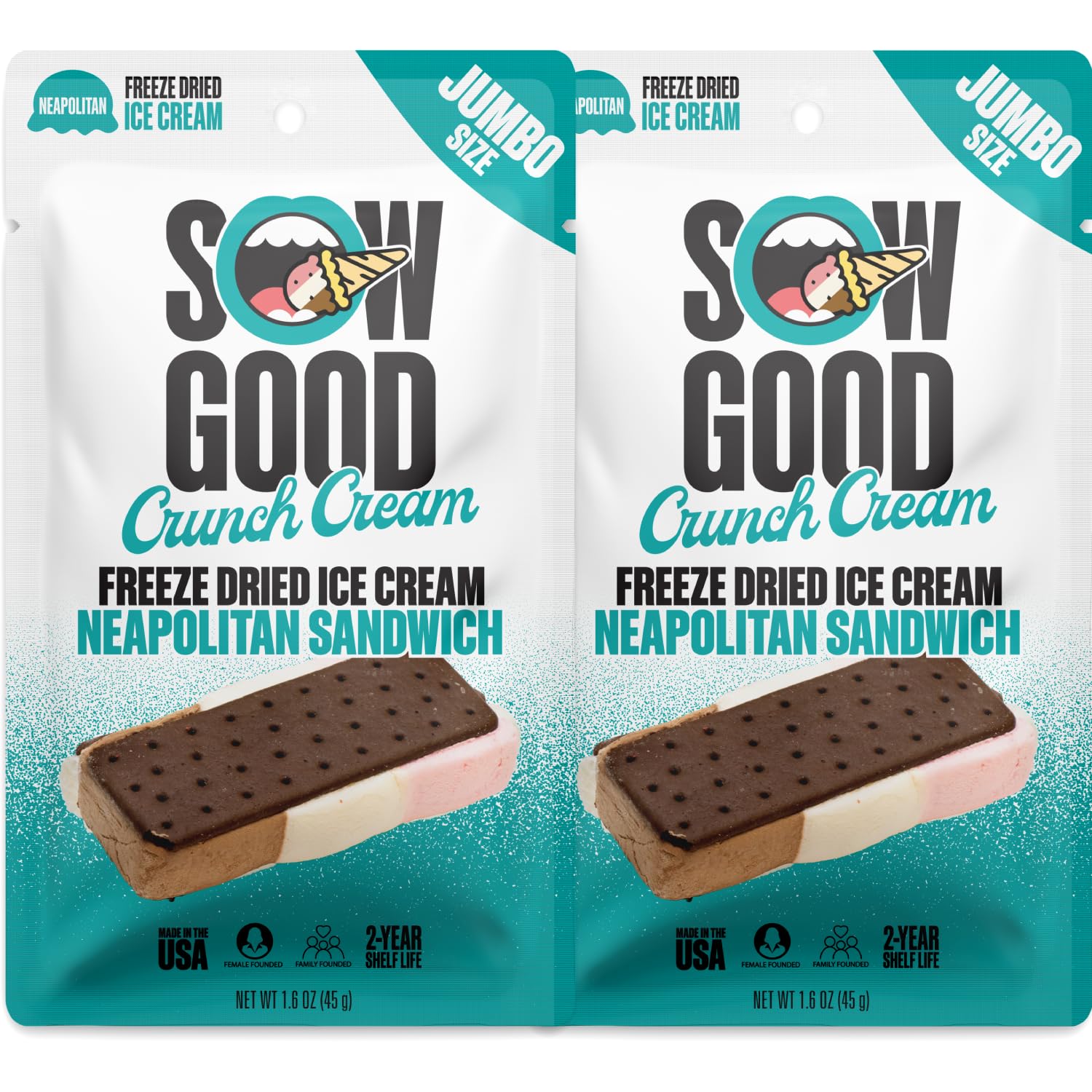Sow Good Freeze Dried Ice Cream Candy - Jumbo Neapolitan Crunch Cream 2 Pack. Perfect for Snacking & Parties & Astronauts