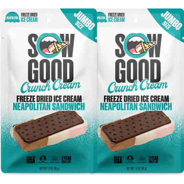 Sow Good Freeze Dried Ice Cream Candy - Jumbo Neapolitan Crunch Cream 2 Pack. Perfect For Snacking & Parties & Astronauts