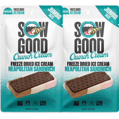 Sow Good Freeze Dried Ice Cream Candy - Jumbo Neapolitan Crunch Cream 2 Pack. Perfect for Snacking & Parties & Astronauts