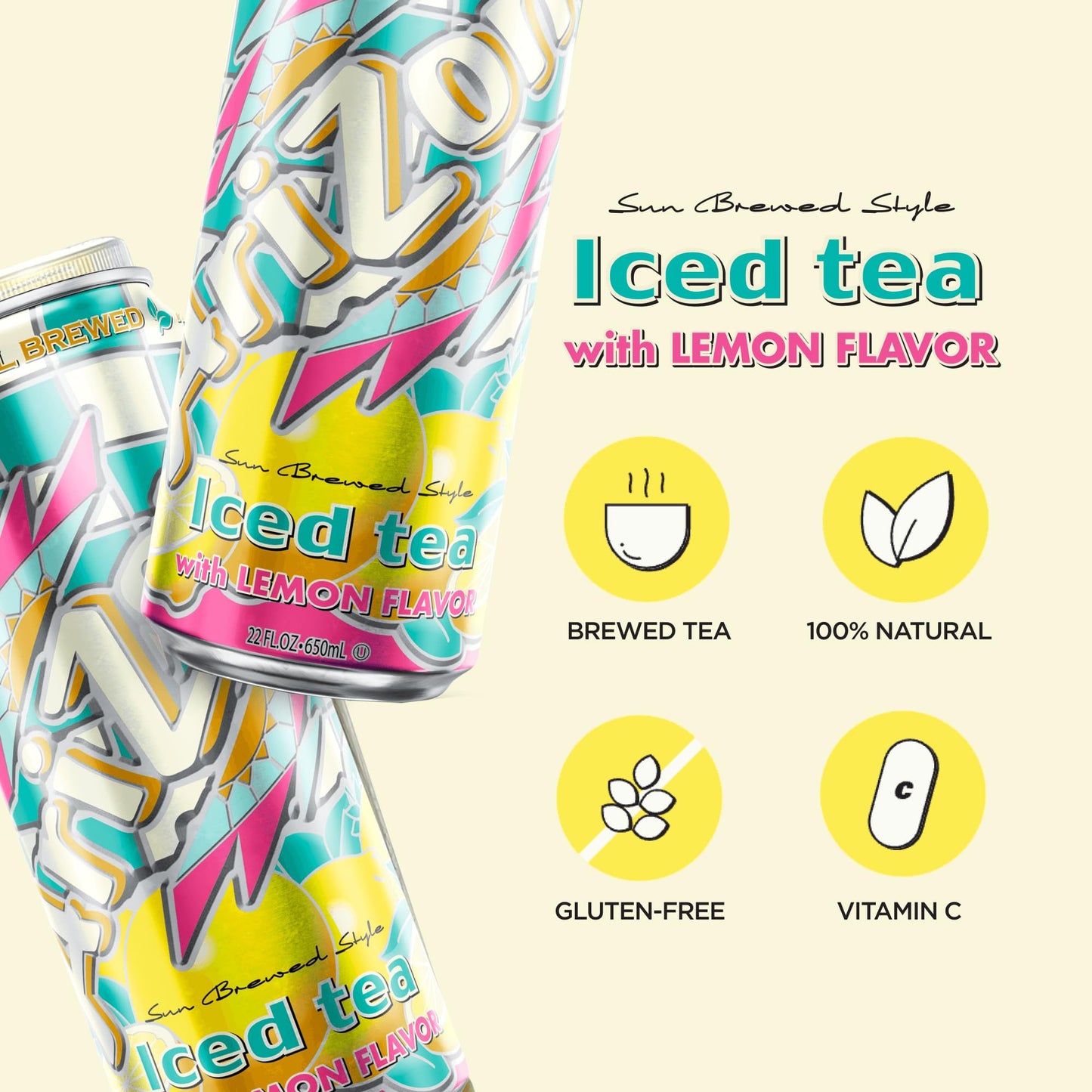 Arizona Lemon Tea - Big Can, 22 Fl Oz (Pack of 12) - Refreshing Lemon Flavor