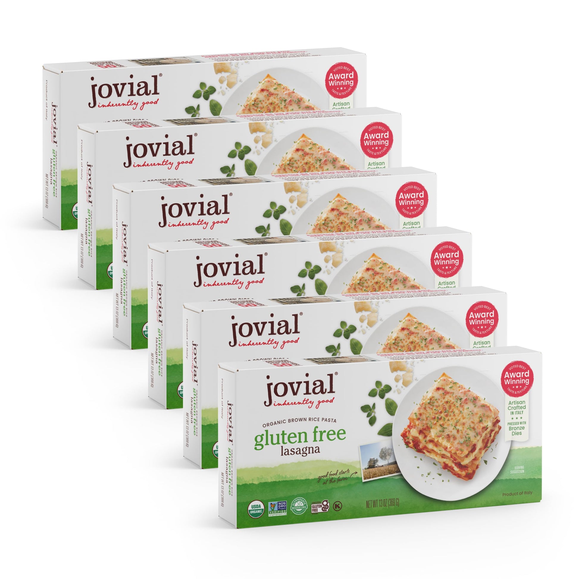Jovial Gluten Free Lasagna Noodles, Organic Brown Rice Pasta, Dairy Free, Glyphosate Free, 13 Oz, 6 Pack