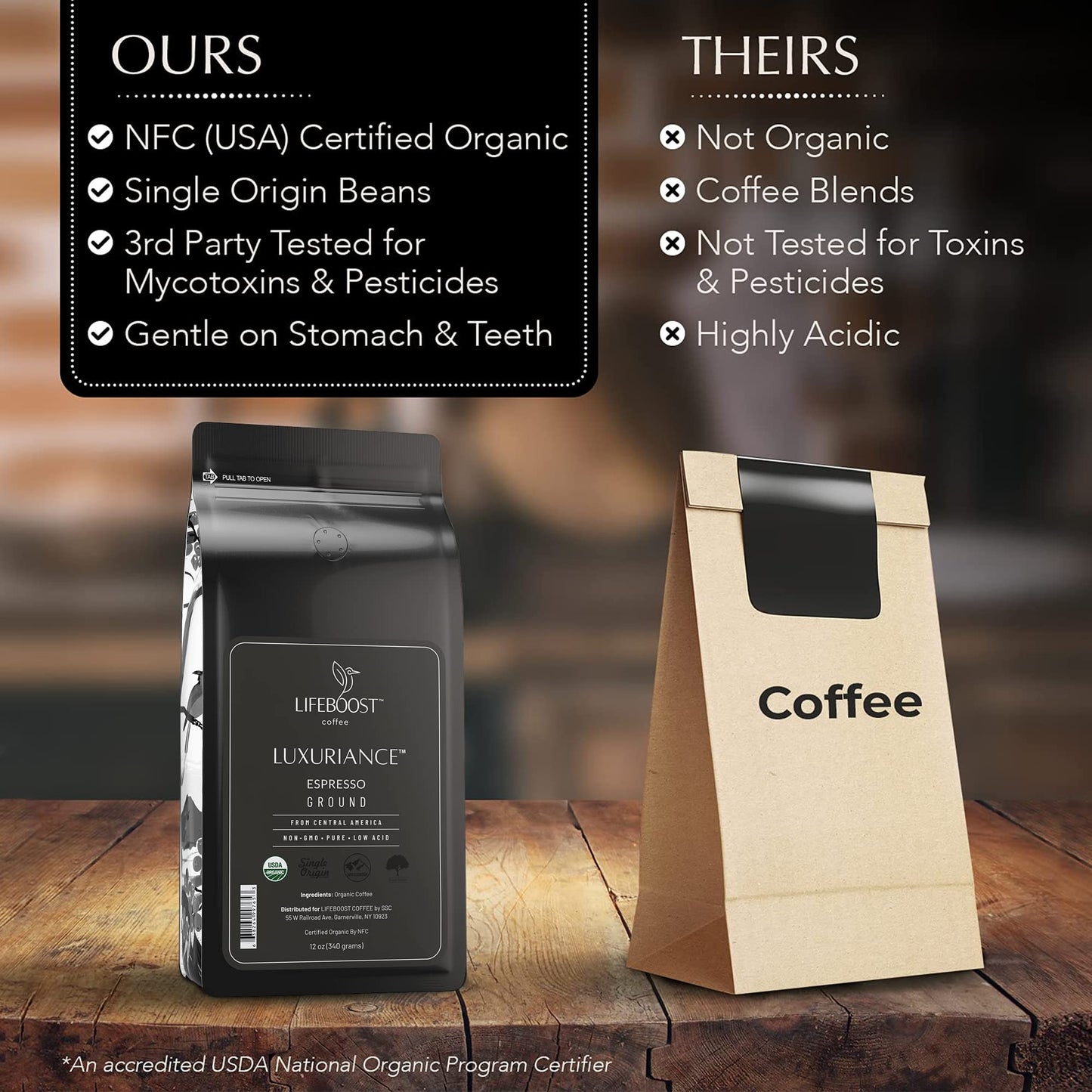 Lifeboost Espresso Ground Coffee - Non-GMO Low Acid Single Origin USDA Organic Espresso Coffee - Third Party Tested For Mycotoxins & Pesticides (Espresso Ground  12oz  Pack of 3)