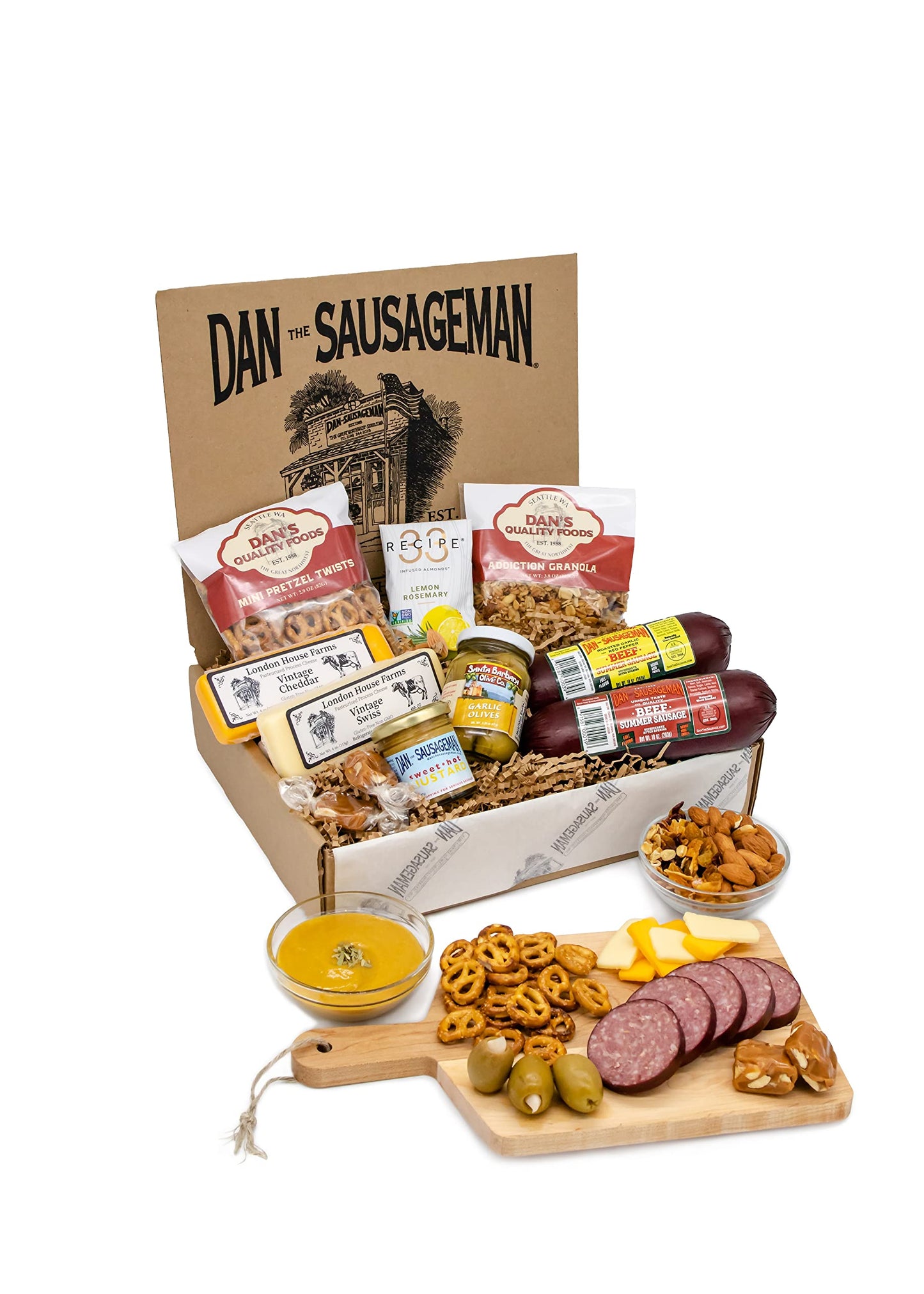 Dan the Sausageman Sounder Gourmet Gift Box - 10 Piece Set with Smoked Summer Sausage and Wisconsin Cheeses, Gift Messaging Available