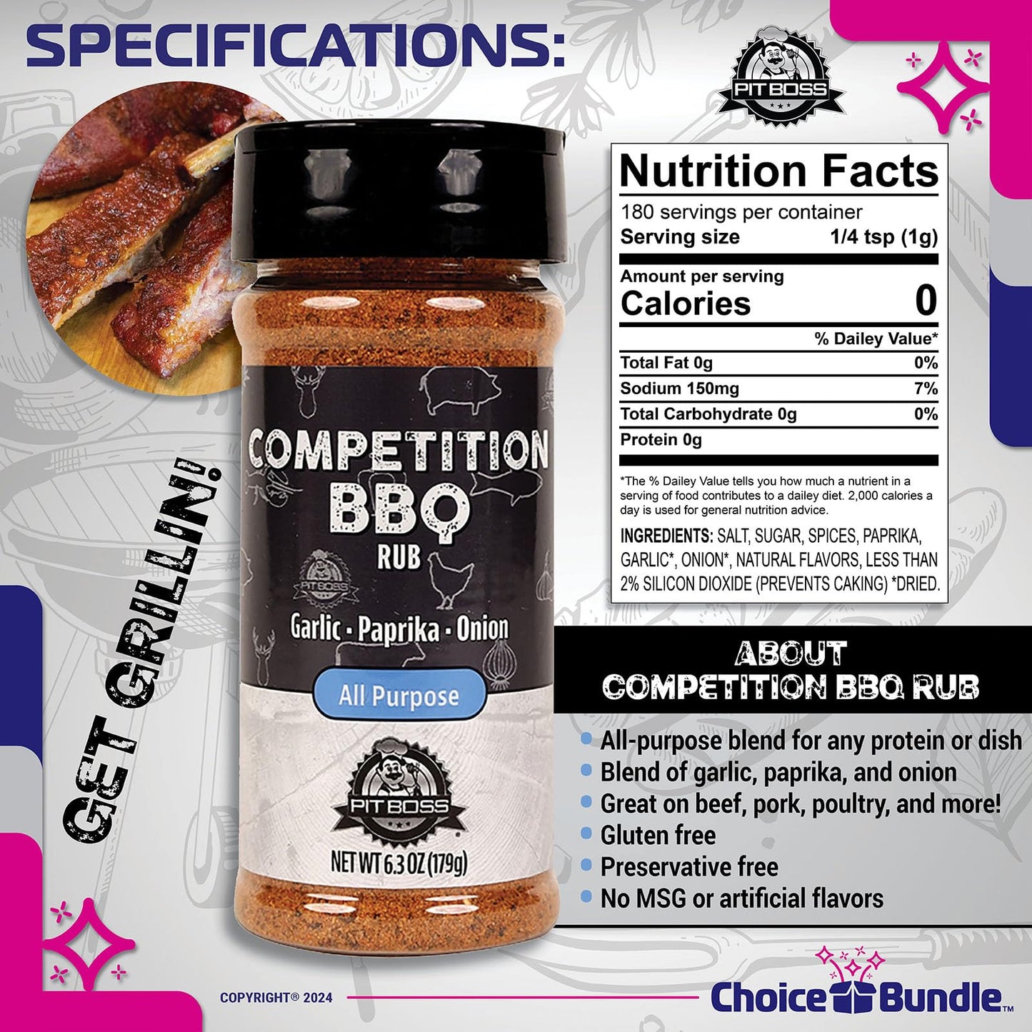 Pit Boss BBQ All Purpose Seasoning Spice & Rub 4 Pack Bundle - 25.2 oz Total, Includes Guide & Keychain Opener