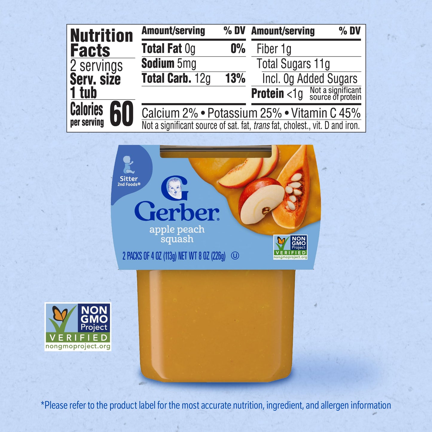 Gerber 2Nd Foods Apple Peach Squash, 4 Ounce Tubs, 2 Count (Pack Of 8), 4 Ounce (Pack Of 16)