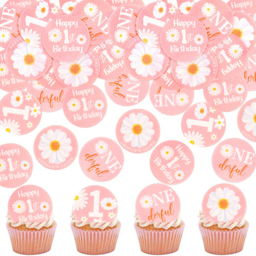 40 Pack Edible Daisy Cupcake Toppers Daisy One Spring Bridal Engagement Baby Shower Birthday Party Cupcake Picks Anniversary Par