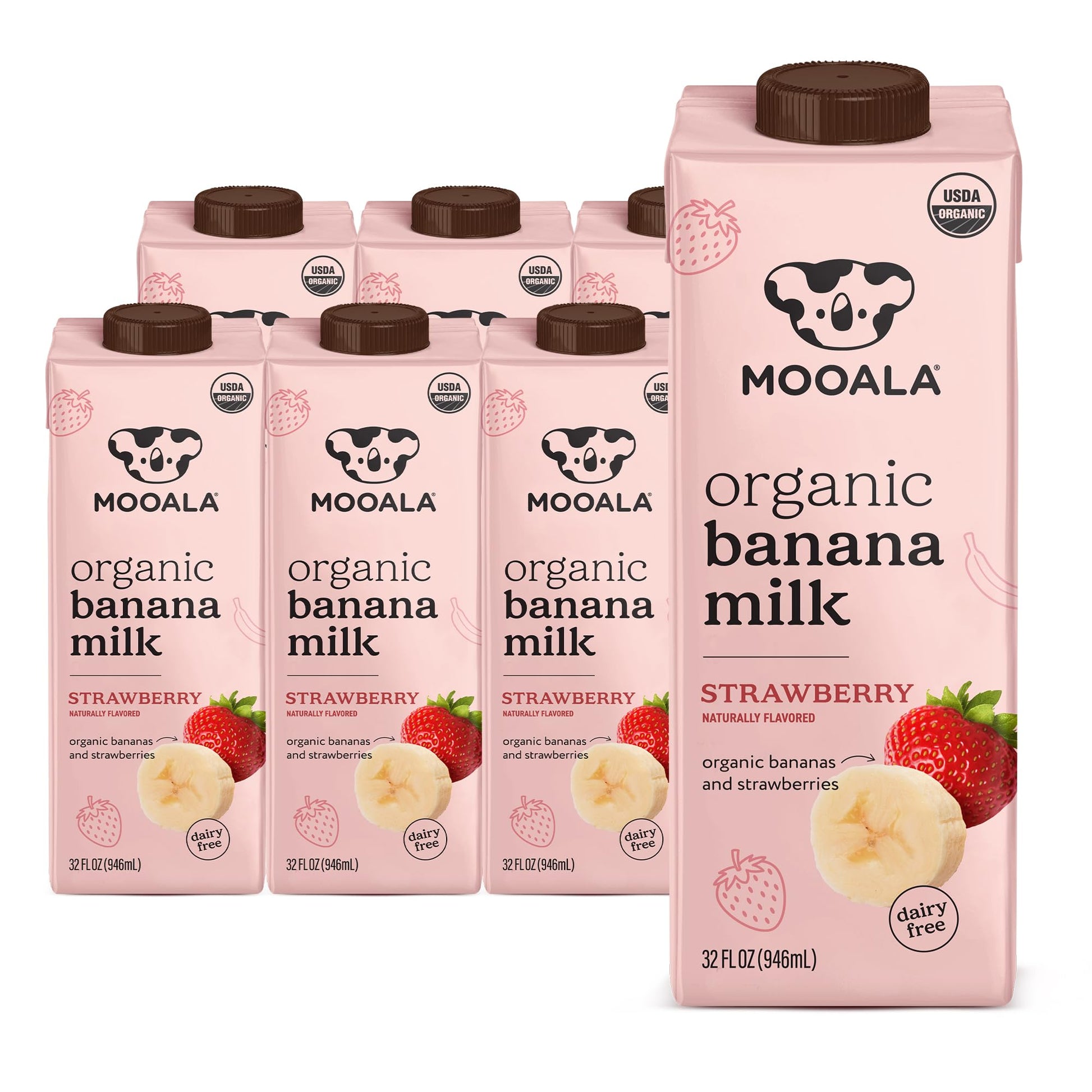 Mooala - Organic Strawberry Bananamilk, 32 fl oz (Pack of 6) - Shelf-Stable, Non-Dairy, Nut-Free, Gluten-Free, Plant-Based Bever