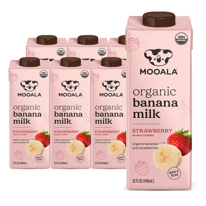 Mooala - Organic Strawberry Bananamilk, 32 fl oz (Pack of 6) - Shelf-Stable, Non-Dairy, Nut-Free, Gluten-Free, Plant-Based Bever