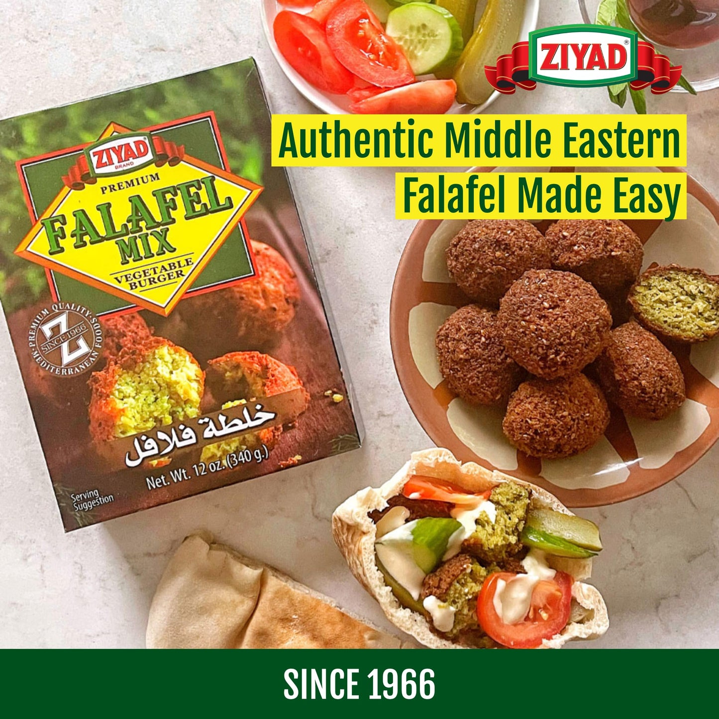 Ziyad Falafel Dry Mix, Gluten-Free, Vegan, Non-GMO, No Additives, No Preservatives, Great for Making Veggie Burgers and Snacks,