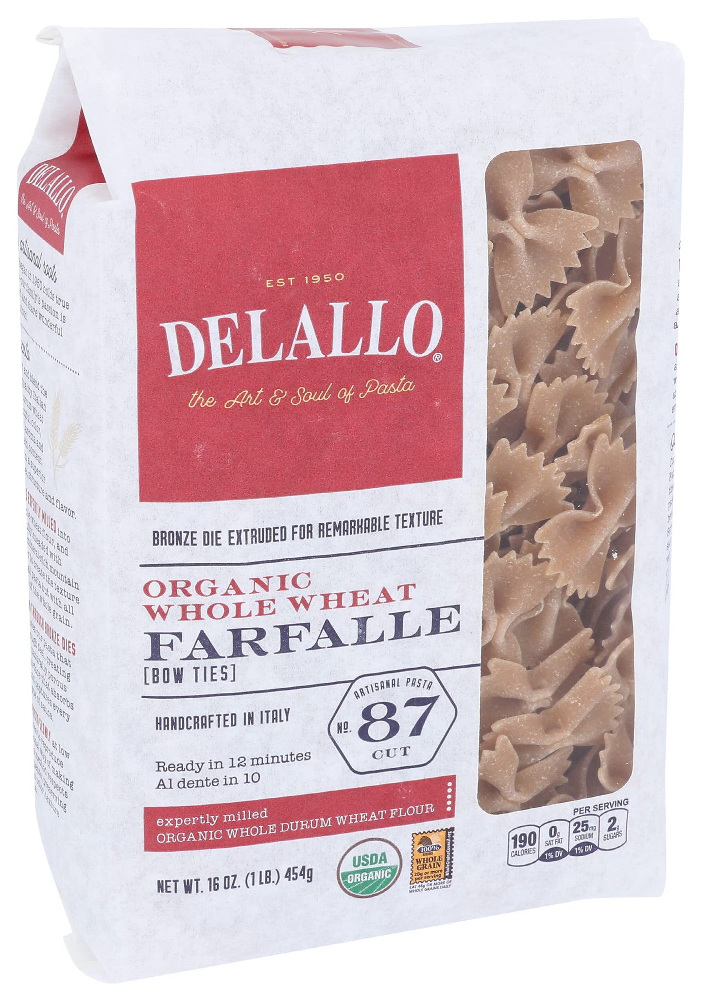 Delallo Pasta Whole Wheat Farfalle, 16 Oz