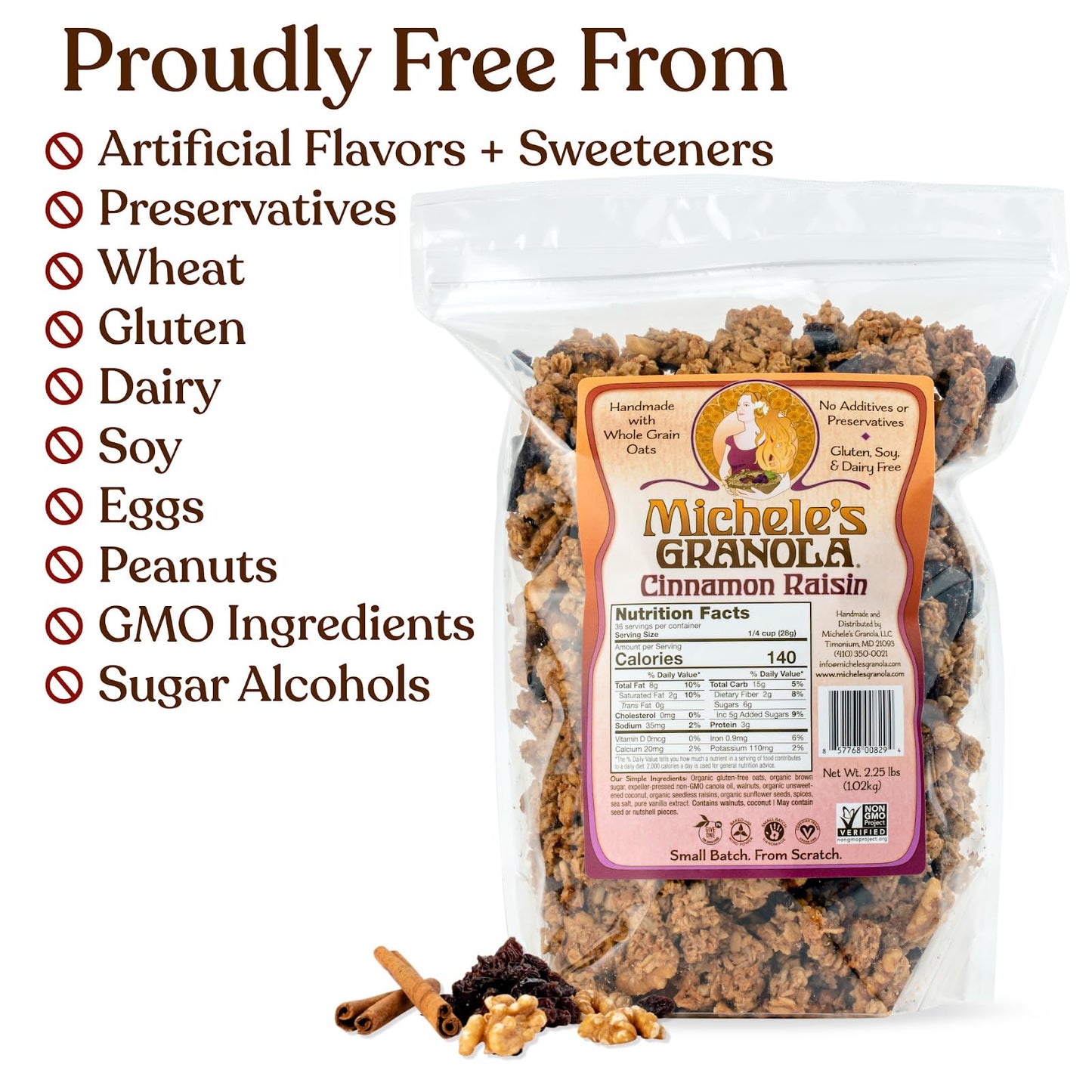 Michele'S Granola Cinnamon Raisin, Gluten-Free & Non-Gmo, 2.25 Pound Bulk Bag