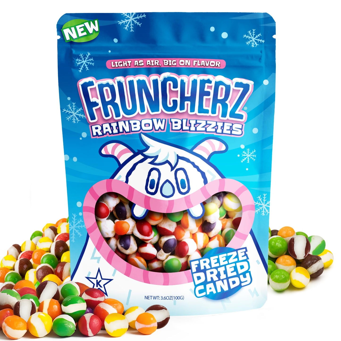 Fruncherz Freeze-Dried Rainbow Blizzies | Crunchy Fruity Candy | Gluten-Free | Resealable Bag | 5x7x3 inches