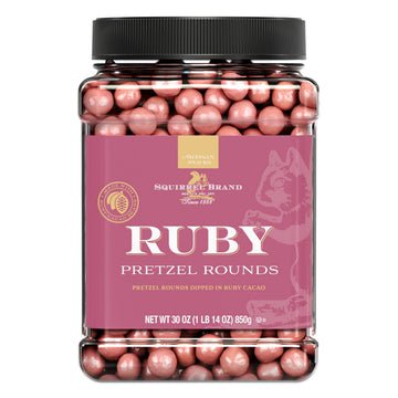 Squirrel Brand Ruby Cacao Pretzel Rounds, 30Oz Resealable Jar, Sweet & Salty Crunchy Snack, Gourmet Ruby Couverture Pretzel Ball  , Enhanced Gift Idea, Holiday & Party Snack, Indulgent Artisan Ruby  