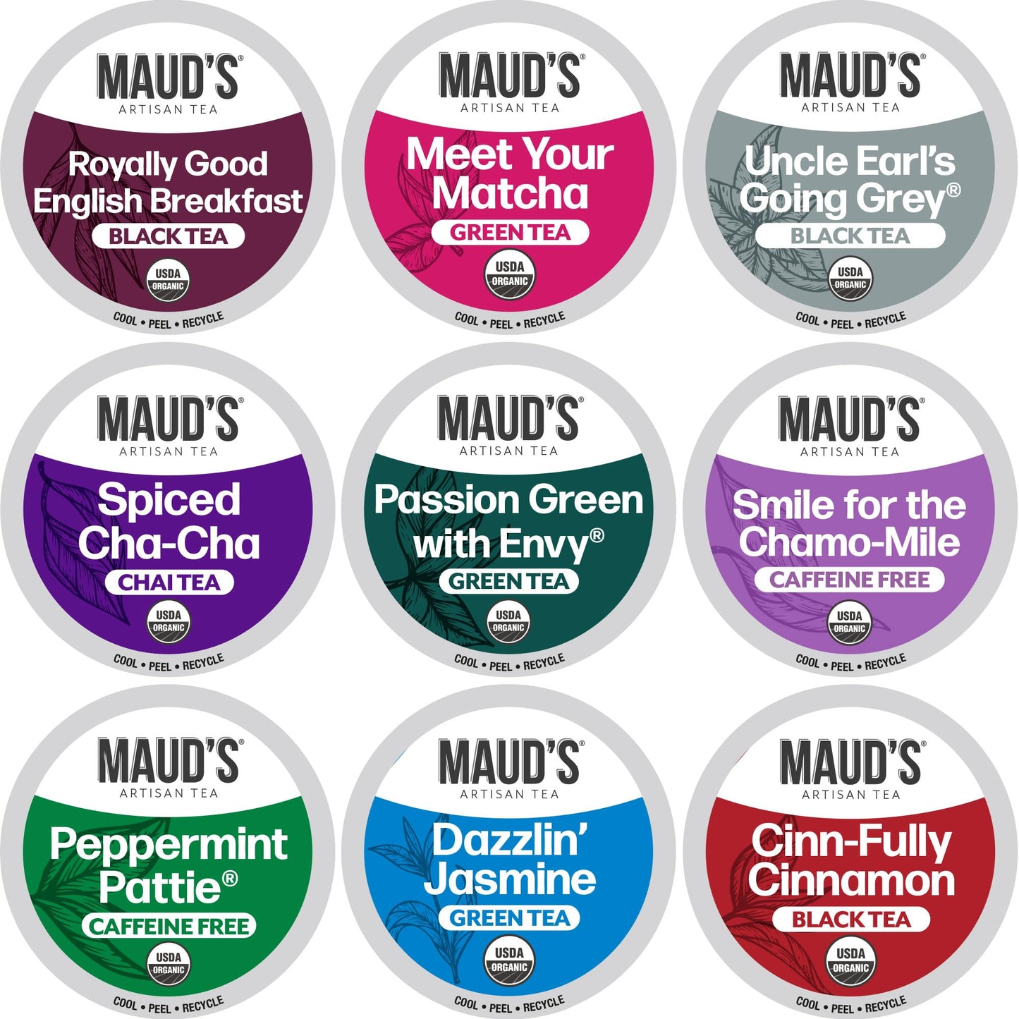 Maud'S 8 Blend Organic Tea Variety Pack 48Ct. Solar Energy Produced Variety Green Tea, Black Tea, Peppermint Tea, Chai Tea, Matc