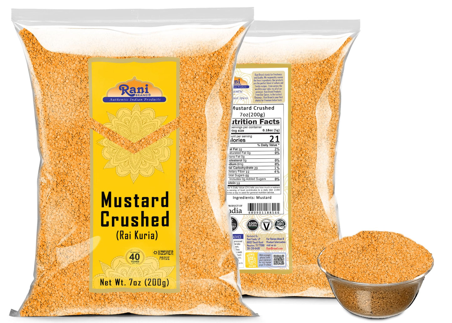 Rani Mustard Seeds Crushed Coarse 7Oz (200G) ~ All Natural | Gluten Friendly | Non-Gmo | Kosher | Vegan | Indian Origin