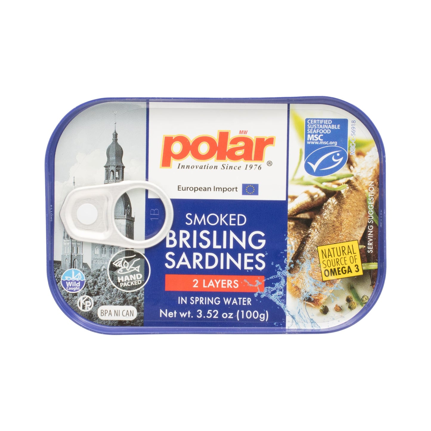 MW Polar Smoked Brisling Sardines in Spring Water  3.52 oz Can  Wild Caught (Pack of 12)