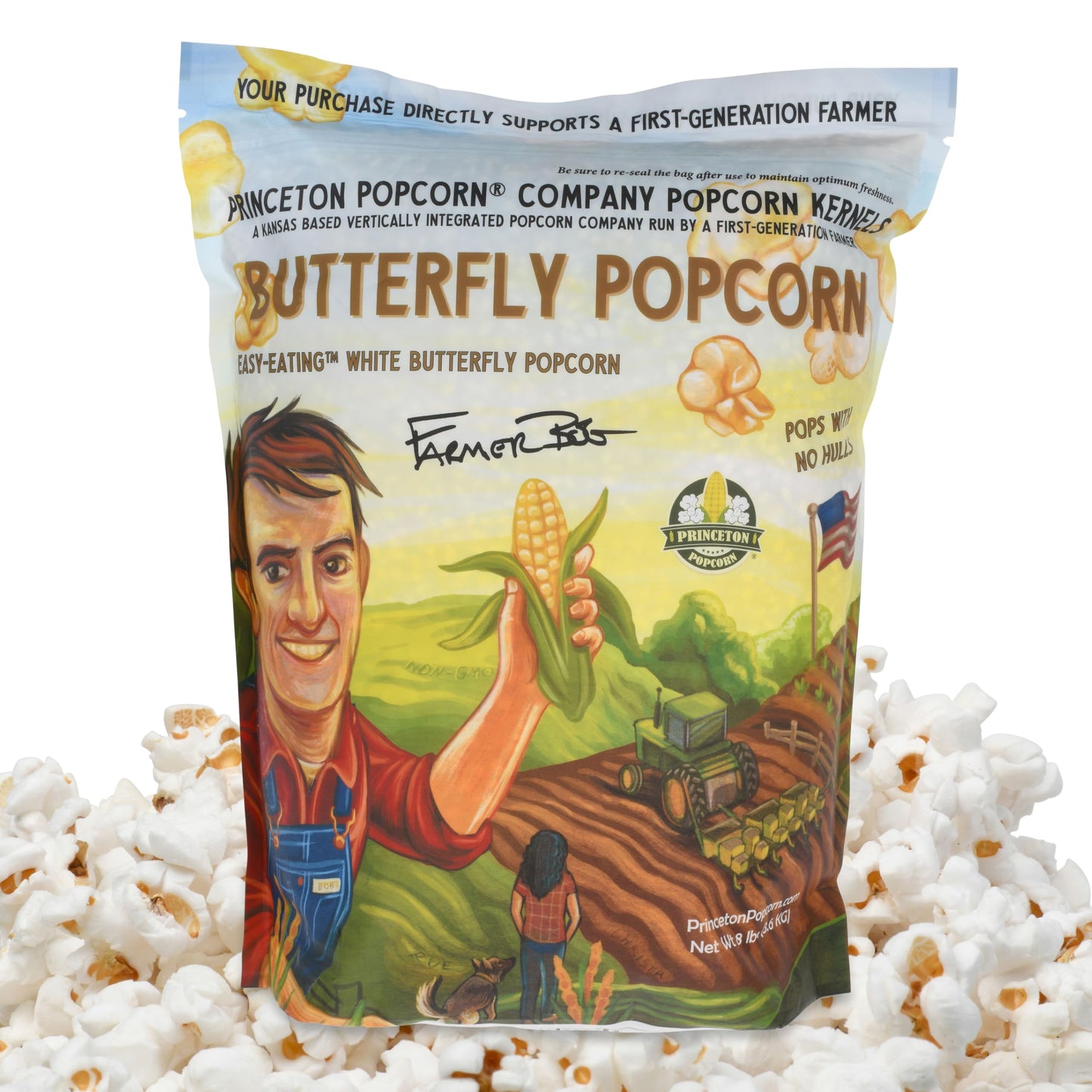 Princeton Popcorn Hulless White Butterfly Popcorn Kernels, Non-GMO, 128 Ounce Bag
