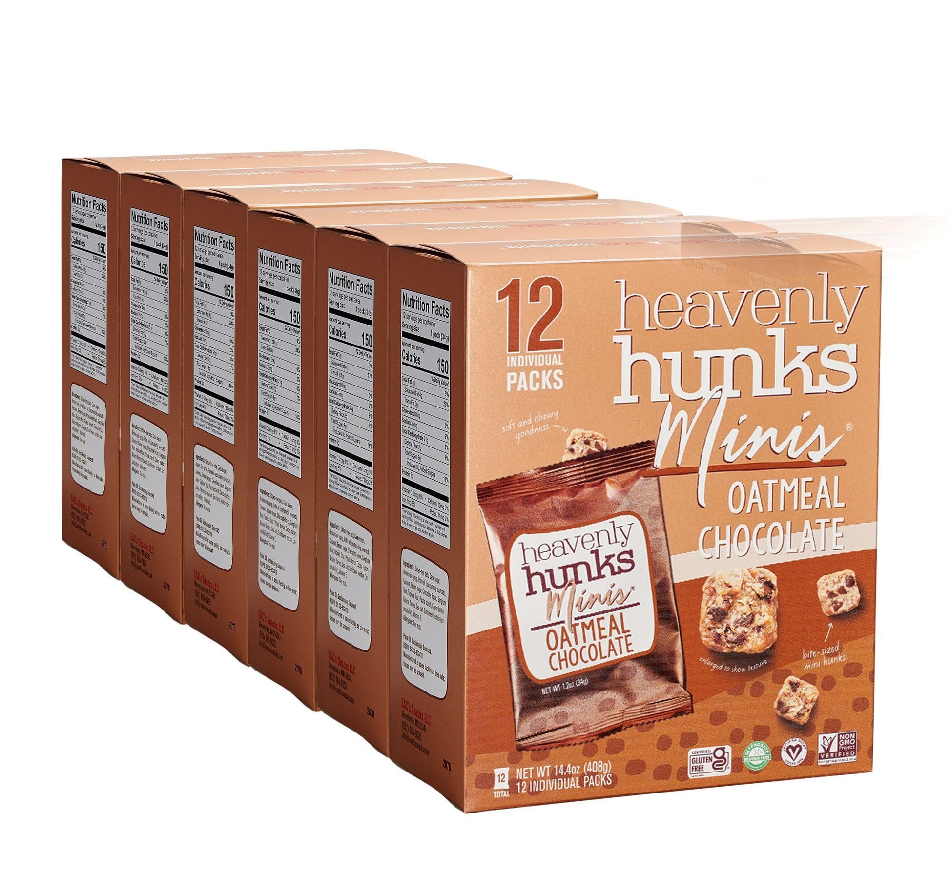 Heavenly Hunks Oatmeal Chocolate 12ct 1.2oz Minis (6 Pack Case / 72 individual Packs)