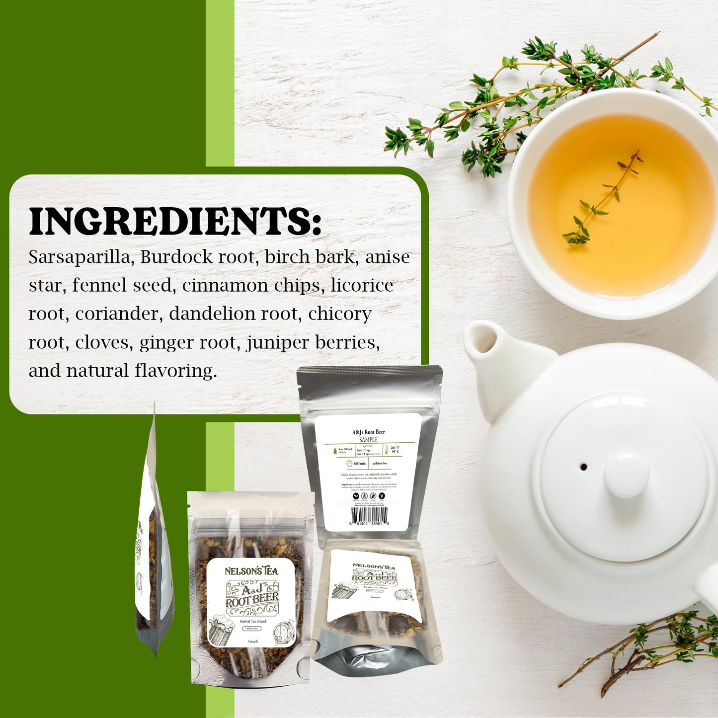 Nelsons Tea Sarsaparilla Root Herbal Loose Leaf Tea - Caffeine-Free - Sample Size 0.5 Oz