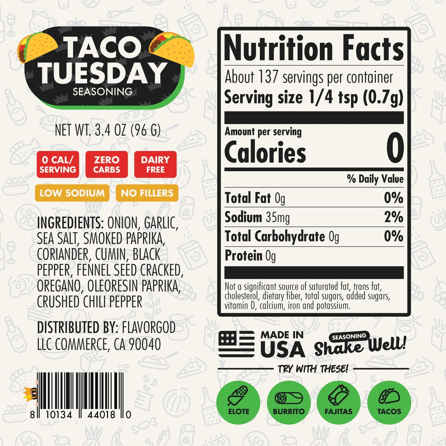 Flavor God 2 Bottles Taco Tuesday Seasoning Mix Natural Healthy Spice Blend For Grilling Chicken, Beef, Seafood, Vegetables, Sal